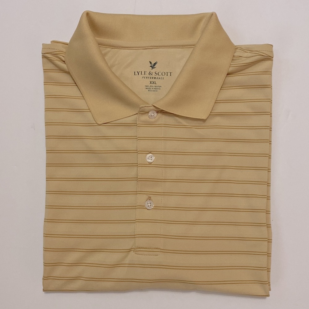Lyle & Scott performance men’s yellow striped polo,s/s 3 button down shirt XXL 🌞